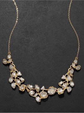 NEW Alexis Bittar Eclat Crystal Cluster Bib Necklace 14k Gold Plate C Z SB11